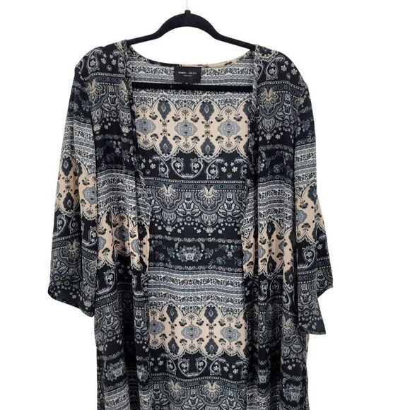 Romeo + Juliet Couture Womens Boho Kimono Duster Sz M Black Paisley Long Slits - Picture 6 of 14